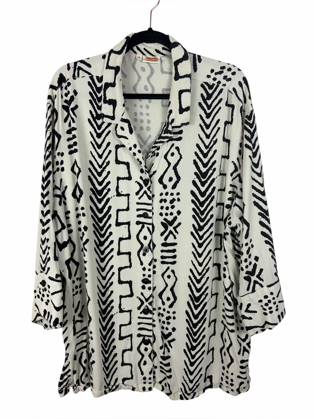 Tianello Soul of Africa Abstract Tribal Print Button Front Blouse Size 1X